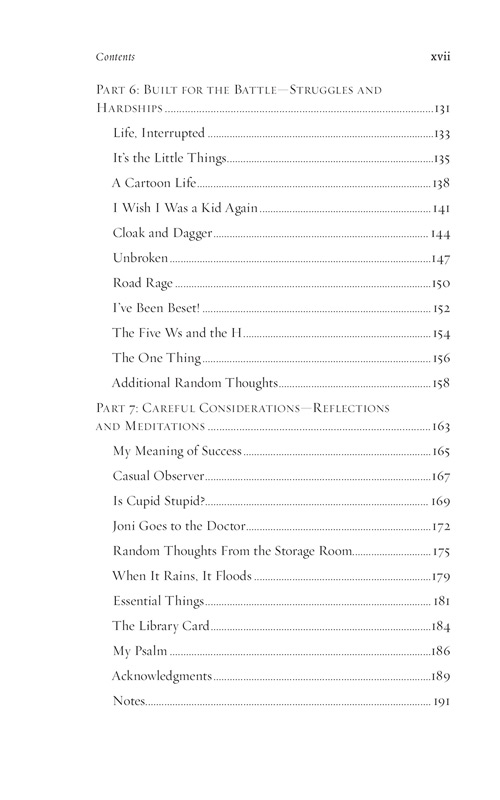 The Table of Contents from Joni Parsley's new book - Tapestry of Faith